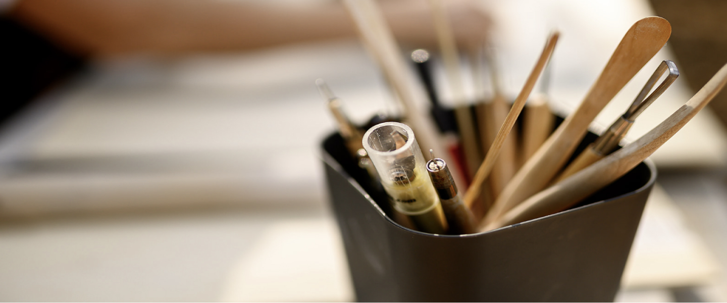 Close up of clay sculpting tools